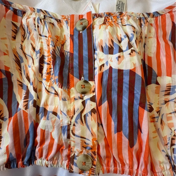 Anthropologie XL Pink Blue Red Floral Print Crop Tank Top Vacation Resort - Picture 12 of 13